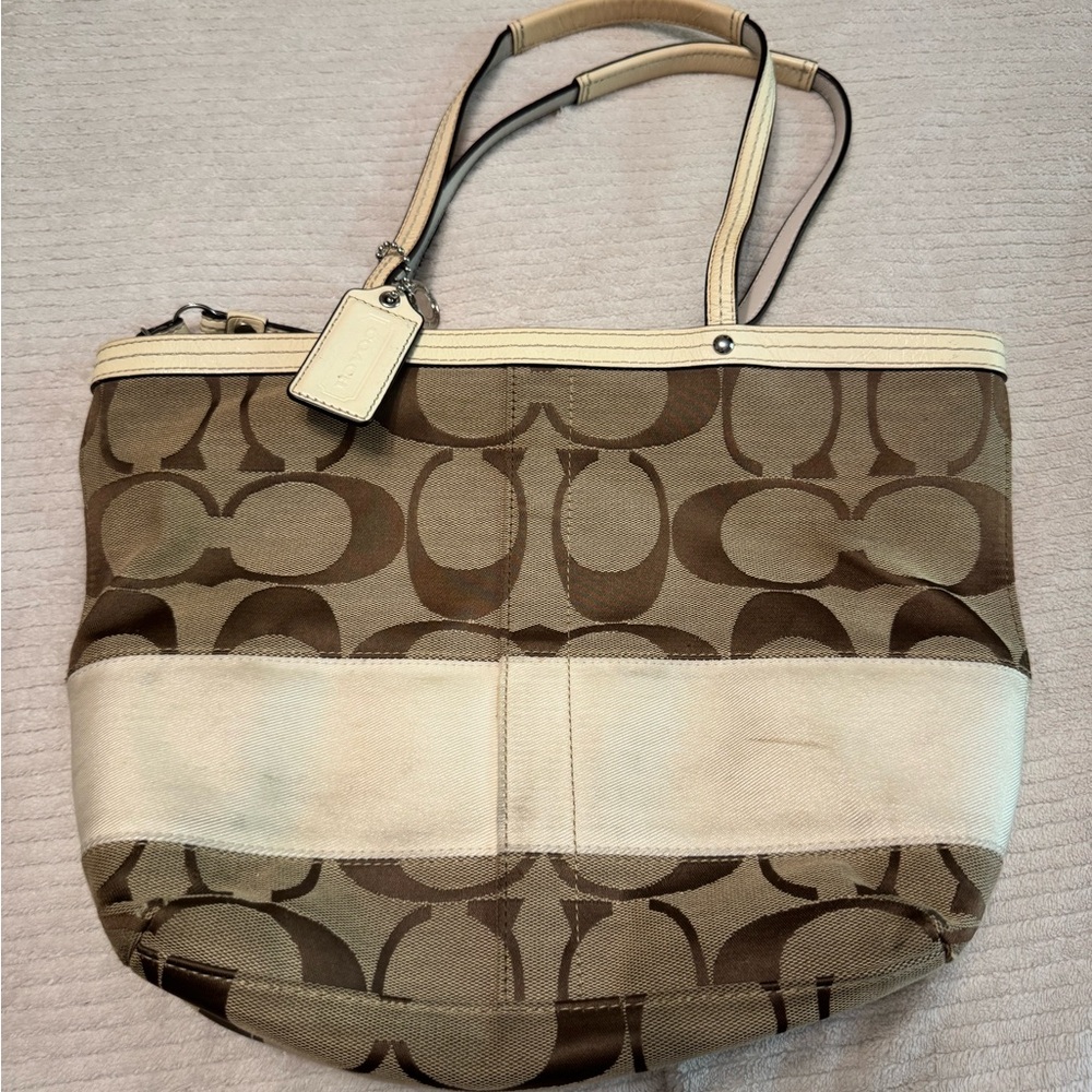 Coach tote bag brown and white